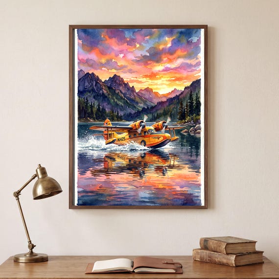 Vintage Seaplane Watercolor Print — view 5