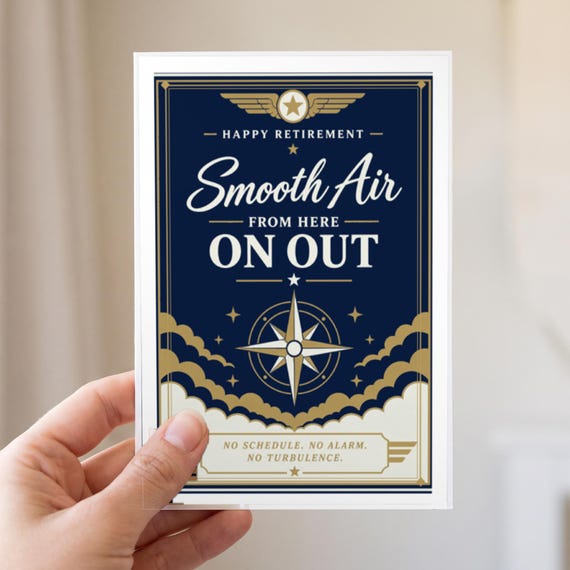 Smooth Air Pilot Retirement Card Printable Happy Farewell Digital Download Aviation Captain Gift Flight Crew Party Keepsake Runway Dad Men — view 2