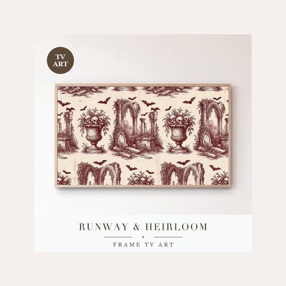 Macabre Toile Frame TV Art Bundle of 6, Samsung Frame TV Art Gothic Toile de Jouy Pattern, Oxbl…