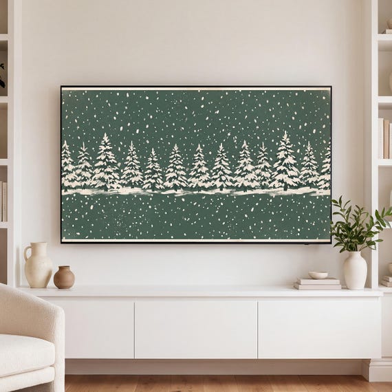 Snow on Spruce Green Samsung Frame TV Art — view 3