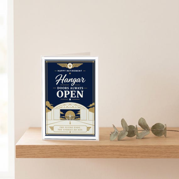 Hangar Doors Always Open Pilot Retirement Card Printable Happy Digital Download Aviation Captain Gift Flight Crew Party Keepsake Men &mdash; view 6