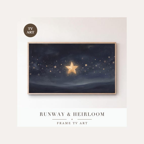 Star Among Stars Frame TV Art, Samsung Frame TV Art Minimalist Night Sky Nocturne, Gold Star In…