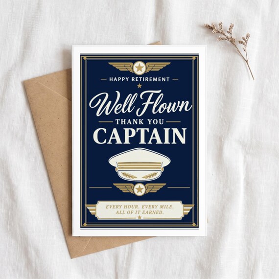 Well Flown Thank You Captain Pilot Retirement Card Printable Digital Download Aviation Gift Flight Crew Party Keepsake Farewell Men — view 5