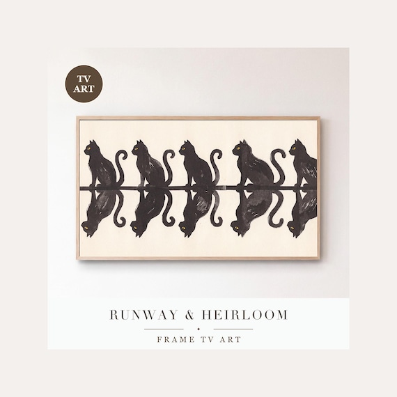 Mirrored Black Cats Frame TV Art, Samsung Frame TV Art Cut Paper Graphic Cats, Minimalist Hallo…