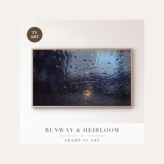 Rain Runnels Frame TV Art, Samsung Frame TV Art Moody Night Glass Painting, Minimalist Dark Dec…