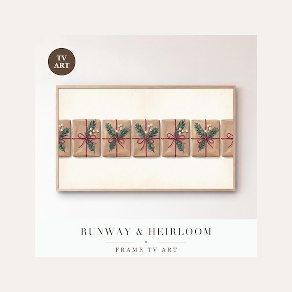 Pine and Parcels Frame TV Art, Samsung Frame TV Art Christmas Kraft Paper Gouache, Farmhouse Ho…