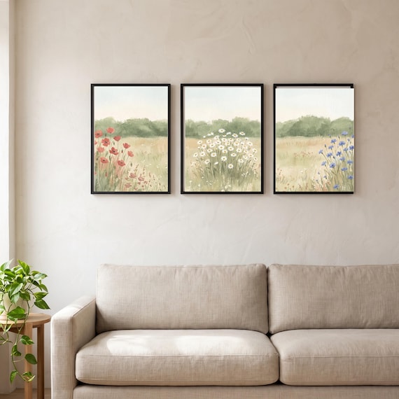 Wildflower Meadow Triptych Set of 3