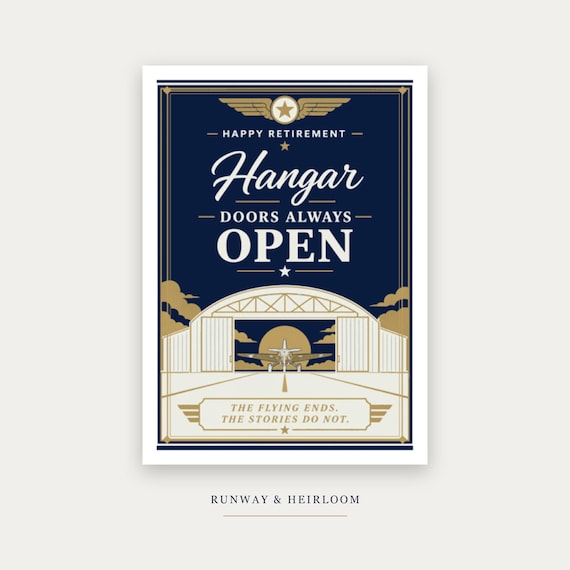 Hangar Doors Always Open Pilot Retirement Card Printable Happy Digital Download Aviation Captain Gift Flight Crew Party Keepsake Men