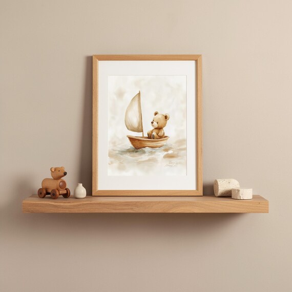 Teddy Bear Sailboat Nursery Art — view 5