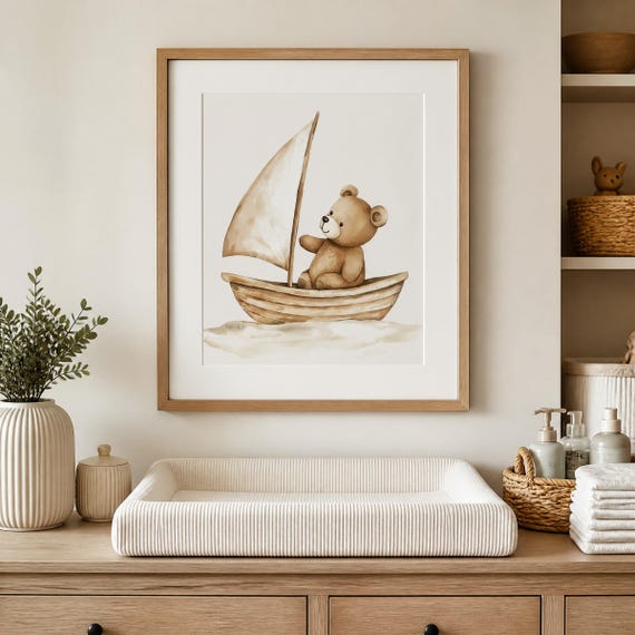 Sailboat Teddy Nursery Wall Art — view 2