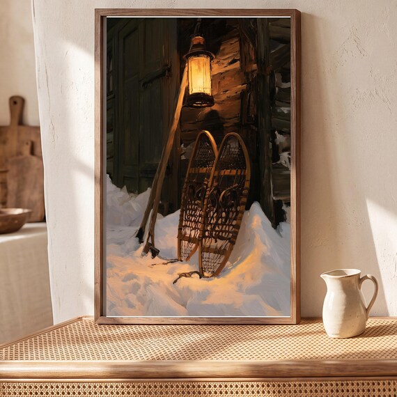Vintage Snowshoes Antique Oil Painting — view 5