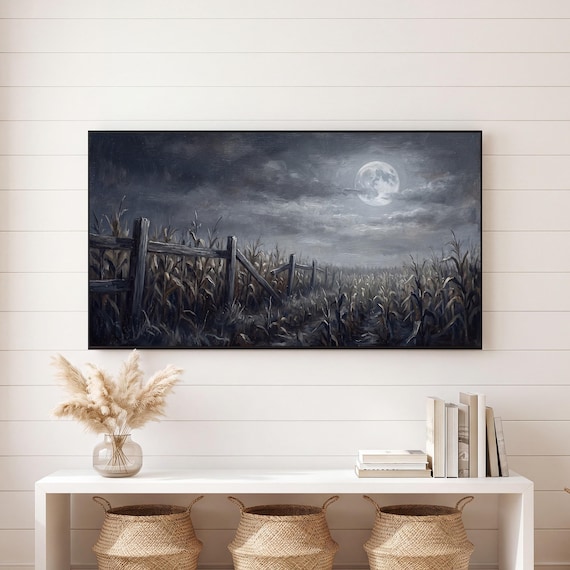 Cornfield Fence at Night Samsung Frame TV Art — view 6