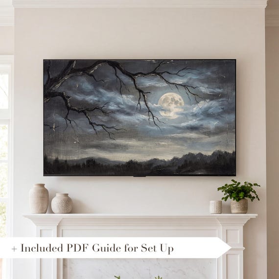 Moon and Bare Branch Samsung Frame TV Art — view 2