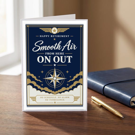 Smooth Air Pilot Retirement Card Printable Happy Farewell Digital Download Aviation Captain Gift Flight Crew Party Keepsake Runway Dad Men — view 3