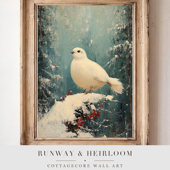 Winter Ptarmigan Antique Oil Painting