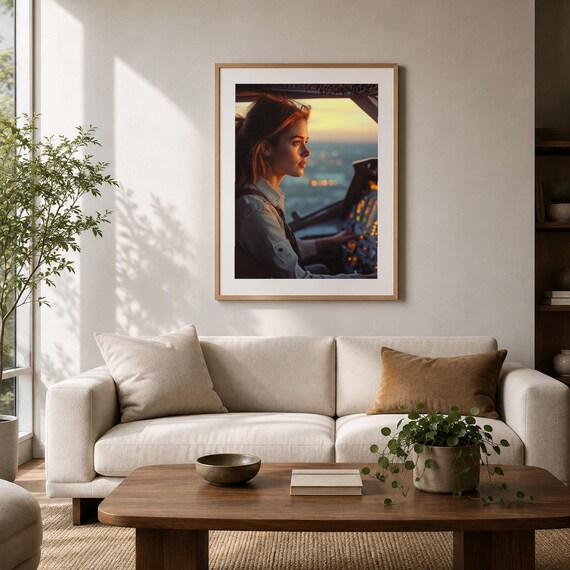 Female Pilot Cockpit Wall Art — view 2