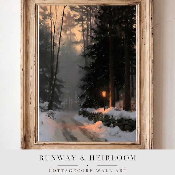 Snow on a Stone Wall Antique Oil Painting