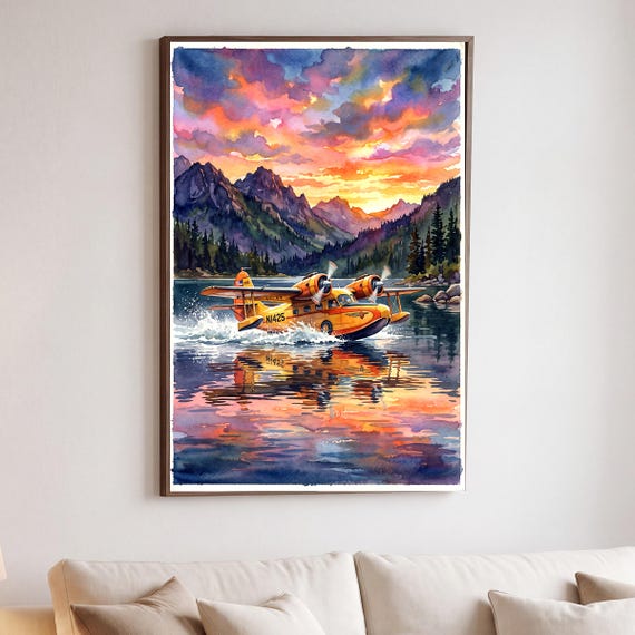 Vintage Seaplane Watercolor Print — view 2