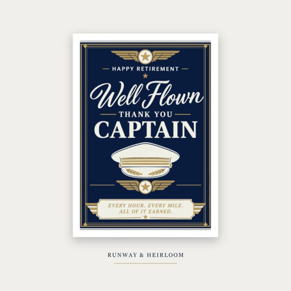 Well Flown Thank You Captain Pilot Retirement Card Printable Digital Download Aviation Gift Flight Crew Party Keepsake Farewell Men