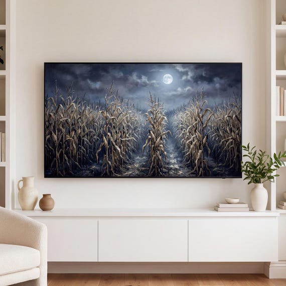 Moonlit Cornfield Rows Samsung Frame TV Art — view 3