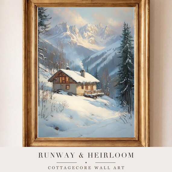 Alpine Chalet Antique Oil Painting — view 4