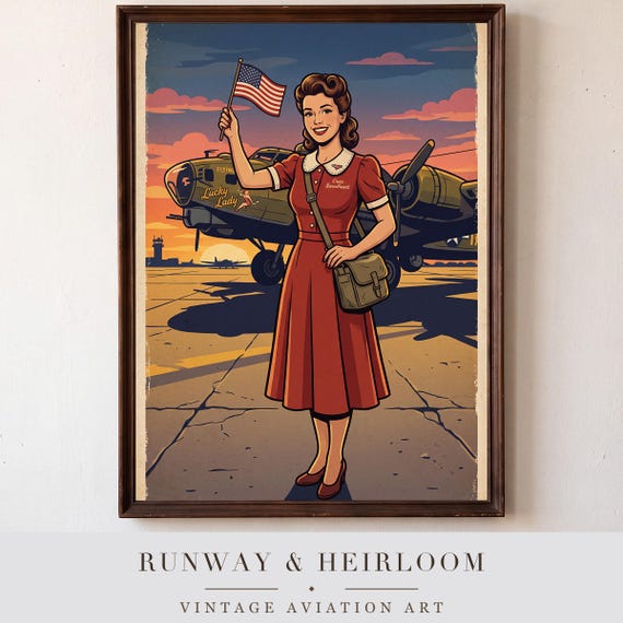 Bomber Sweetheart Pin Up Print Vintage Aviation Pinup Wall Art Retro WWII Poster Digital Download Aircraft Airplane Warbird Hangar &mdash; printable wall art