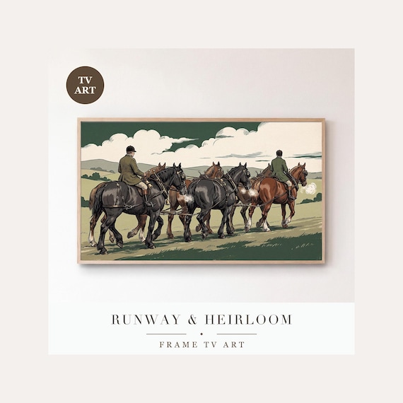 Sleigh Team at a Walk Frame TV Art, Samsung Frame TV Art Horse Sporting Print, Equestrian Chris…