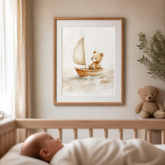 Teddy Bear Sailboat Nursery Art — view 4