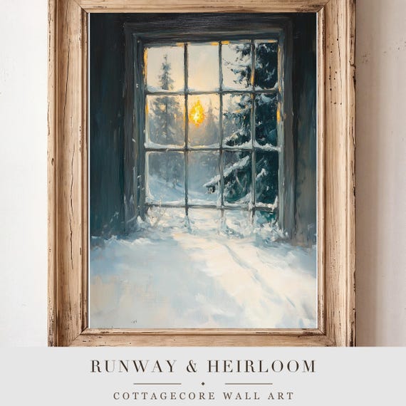 Firelight Through Frost Antique Oil Painting