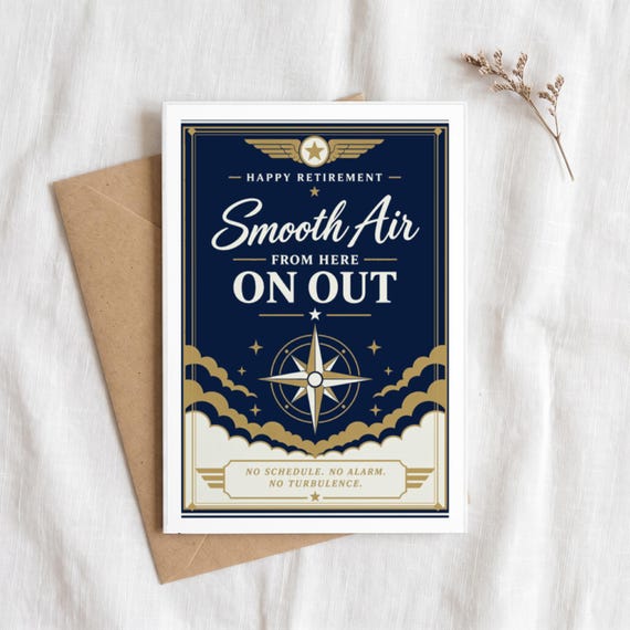 Smooth Air Pilot Retirement Card Printable Happy Farewell Digital Download Aviation Captain Gift Flight Crew Party Keepsake Runway Dad Men — view 5