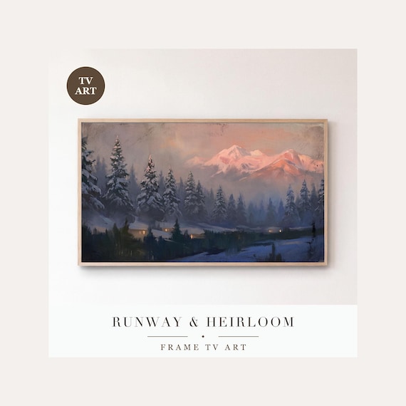 Snowbound Pines Frame TV Art, Samsung Frame TV Art Alpine Mountain Oil Painting, Vintage Ski De…