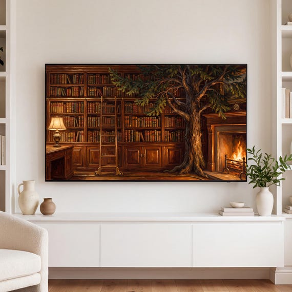 Christmas Library Samsung Frame TV Art — view 3