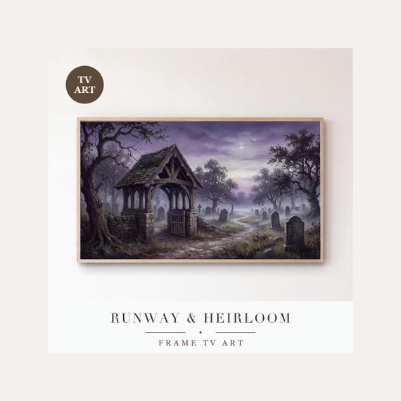 Cemetery Lych Gate Frame TV Art, Samsung Frame TV Art Romantic Gothic Oil Painting, Moody Hallo…