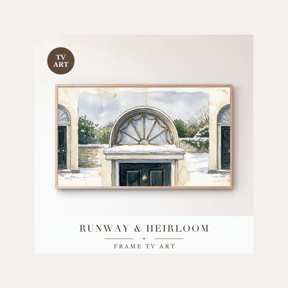Georgian Fanlight Frame TV Art, Samsung Frame TV Art Christmas Watercolour, Classic Holiday Tow…