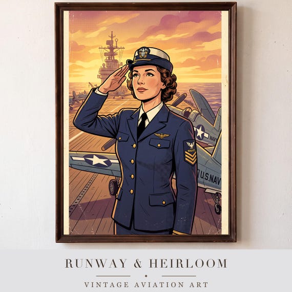 Navy Aviatrix Pin Up Print Retro WWII Poster Vintage Aviation Pinup Wall Art Digital Download Aircraft Decor Warbird Hangar Office &mdash; printable wall art