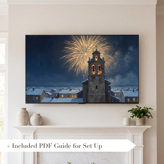 Church Tower Fireworks Samsung Frame TV Art — view 2