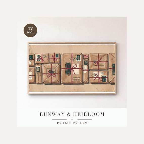 Posted Parcels Frame TV Art, Samsung Frame TV Art Christmas Kraft Paper Gouache, Farmhouse Holi…
