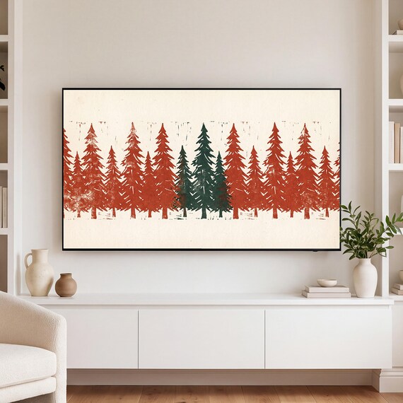 Fir Tree Block Print Samsung Frame TV Art — view 3