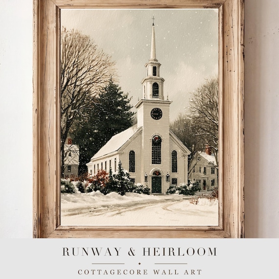 Snowy Country Church Watercolor Art Print