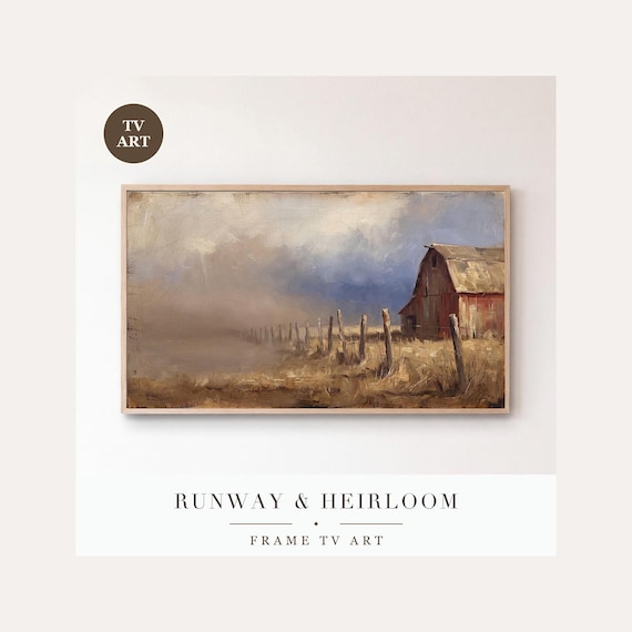 Red Barn in Snow Frame TV Art, Samsung Frame TV Art Snowstorm Tonalist Oil Painting, Rustic Far…