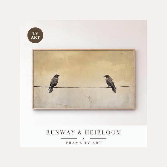Two Ravens Frame TV Art, Samsung Frame TV Art Minimal Ink Brush Crows, Moody Gothic Fall Decor,…