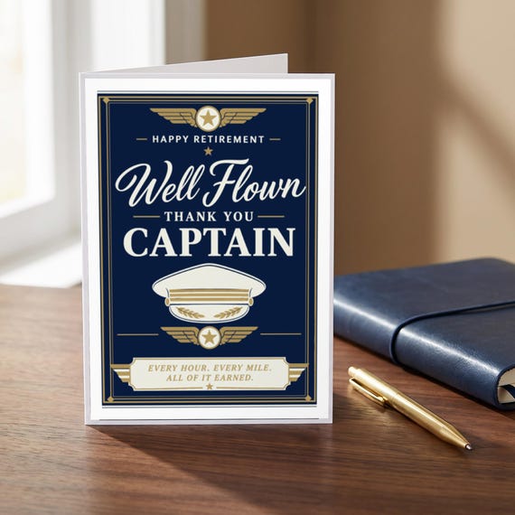 Well Flown Thank You Captain Pilot Retirement Card Printable Digital Download Aviation Gift Flight Crew Party Keepsake Farewell Men — view 3
