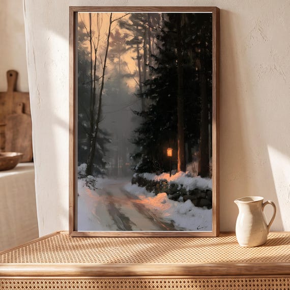 Snow on a Stone Wall Antique Oil Painting — view 5