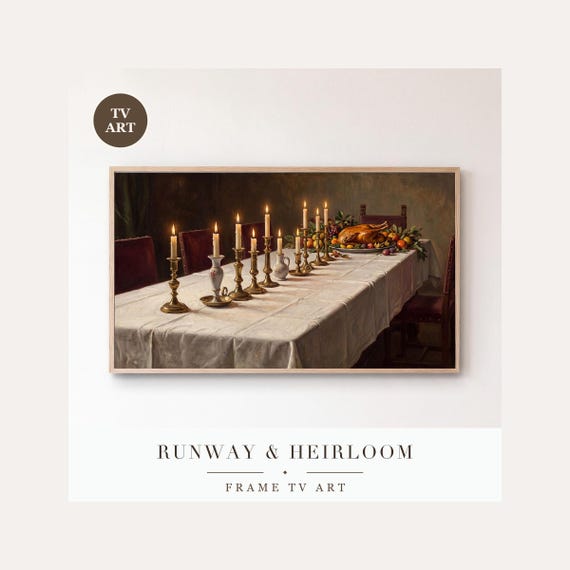 Christmas Dinner Table Frame TV Art, Samsung Frame TV Art Candlelit Feast Oil Painting, Holiday…