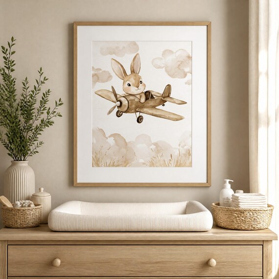 Bunny Airplane Nursery Wall Art — view 2