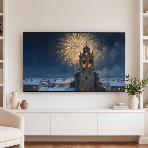 Church Tower Fireworks Samsung Frame TV Art — view 3