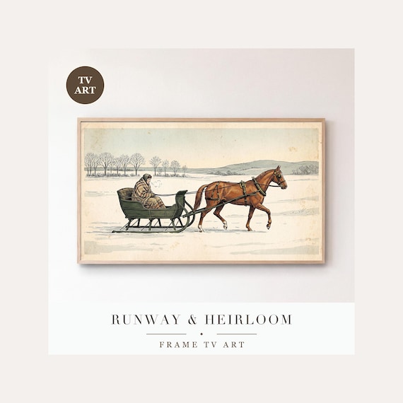 Horse and Cutter Frame TV Art, Samsung Frame TV Art Vintage Sleigh Sporting Print, Equestrian C…