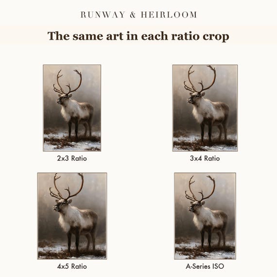 Reindeer in Fog Antique Oil Painting — view 6