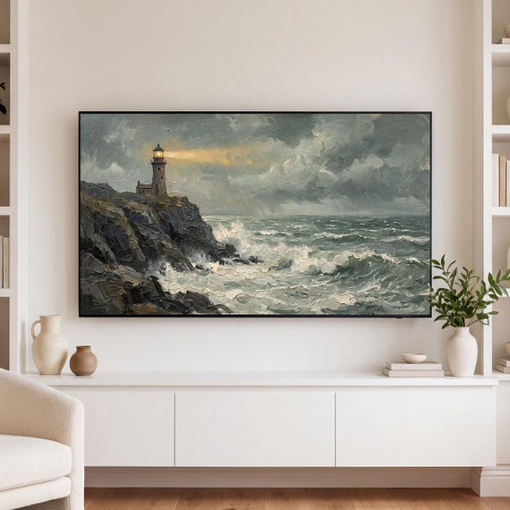 Stormy Lighthouse on a Cliff Samsung Frame TV Art — view 3