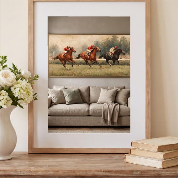 Vintage Horse Racing Oil Painting Printable โ view 2